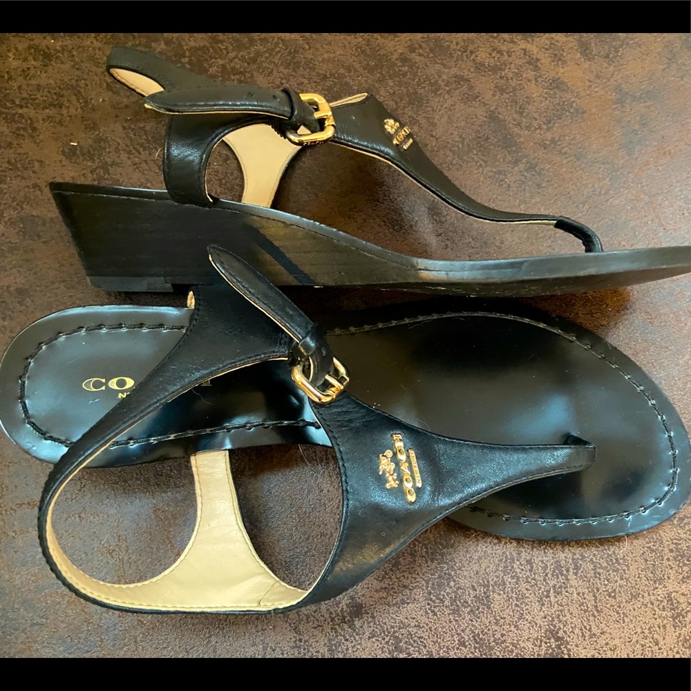 Black leather Coach sandals